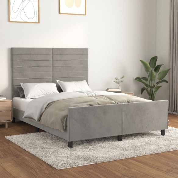 Lit avec tête de lit Gris clair 140x190 cm Velours