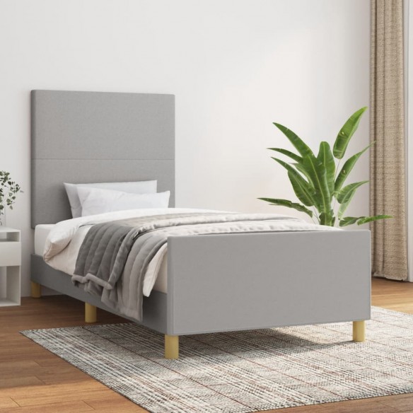 Lit avec tête de lit Gris clair 90x200 cm Tissu
