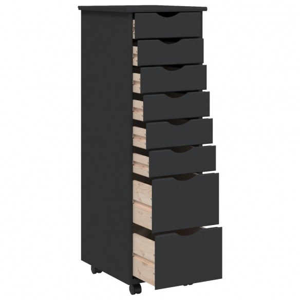 Armoire roulante avec tiroirs MOSS gris bois de pin solide Armoire roulante avec tiroirs MOSS gris bois de pin solide