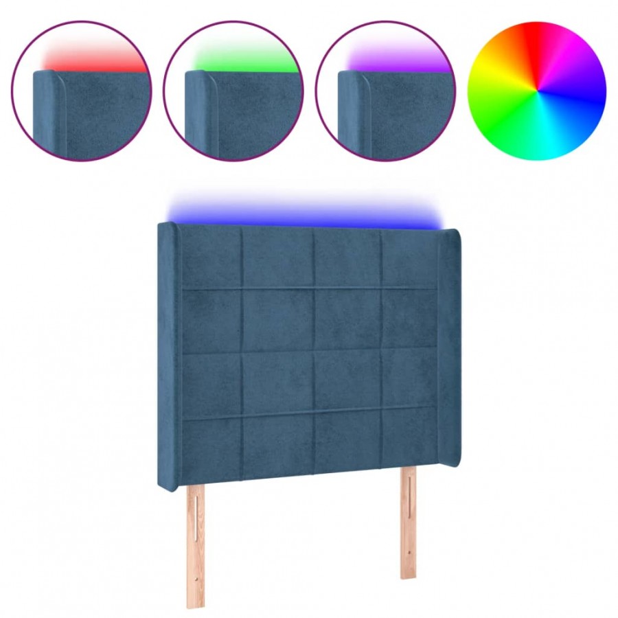 Tête de lit à LED Bleu foncé 83x16x118/128 cm Velours