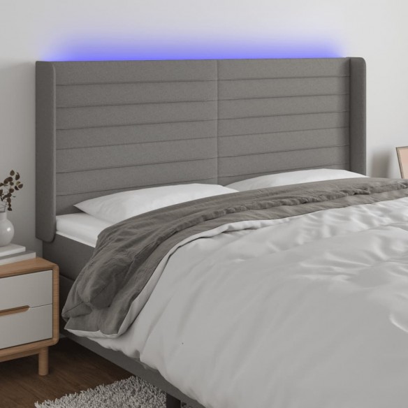 Tête de lit à LED Gris foncé 183x16x118/128 cm Tissu