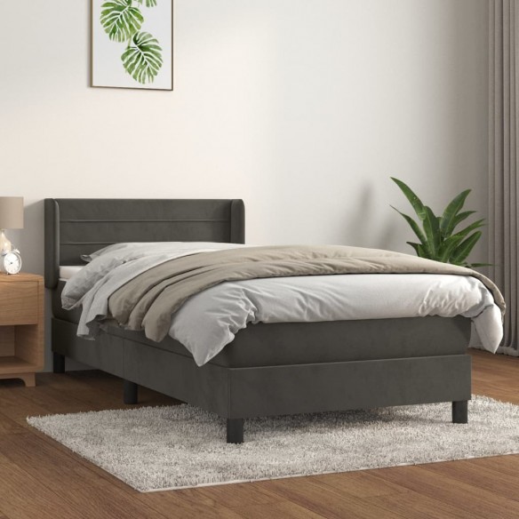 Lit et matelas Gris foncé 90x200 cm Velours