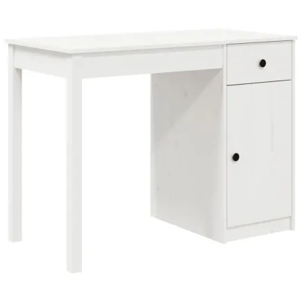 Bureau Blanc 100x50x75 cm Bois massif de pin 2