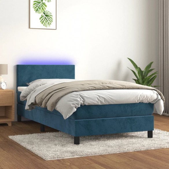 Lit avec matelas et LED Bleu foncé 90x200cm