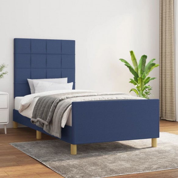 Lit avec tête de lit Bleu 80x200 cm Tissu