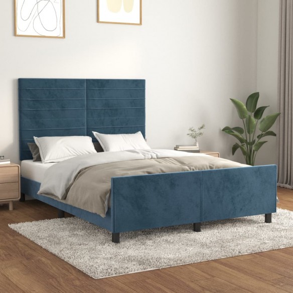 Lit avec tête de lit Bleu foncé 140x200 cm Velours