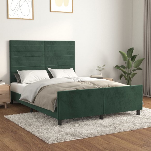 Lit avec tête de lit Vert foncé 140x190 cm Velours