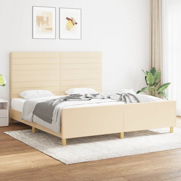 Lit avec tête de lit Crème 180 x 200 cm Tissu