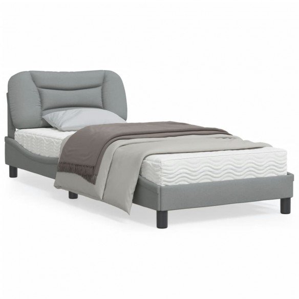 Lit avec lumières LED gris clair 90x190 cm tissu