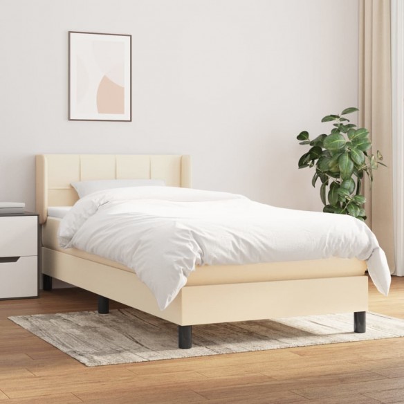 Lit et matelas Crème 90x190 cm Tissu