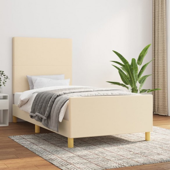 Lit avec tête de lit Crème 90x190 cm Tissu