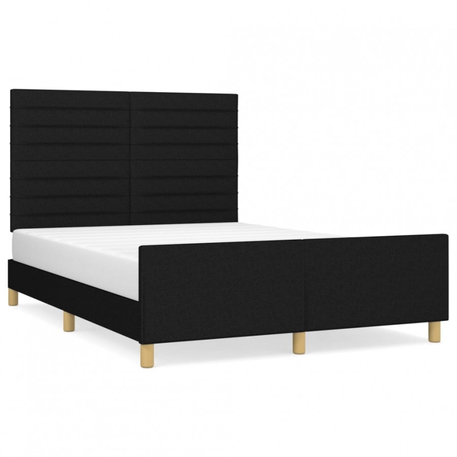 Lit avec tête de lit Noir 140x200 cm Tissu