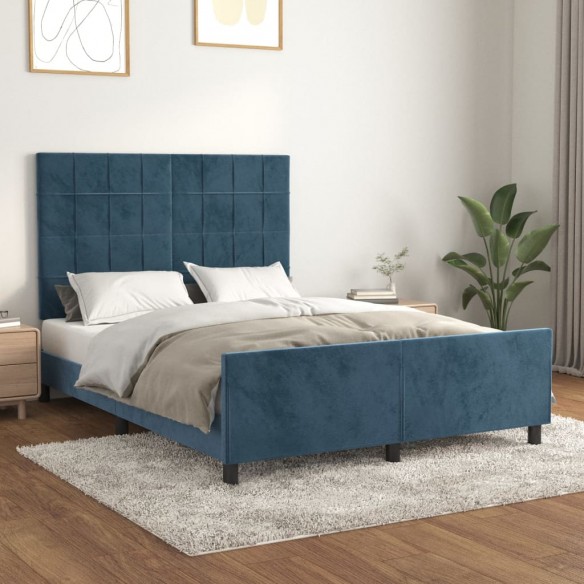 Lit avec tête de lit Bleu foncé 140x190 cm Velours
