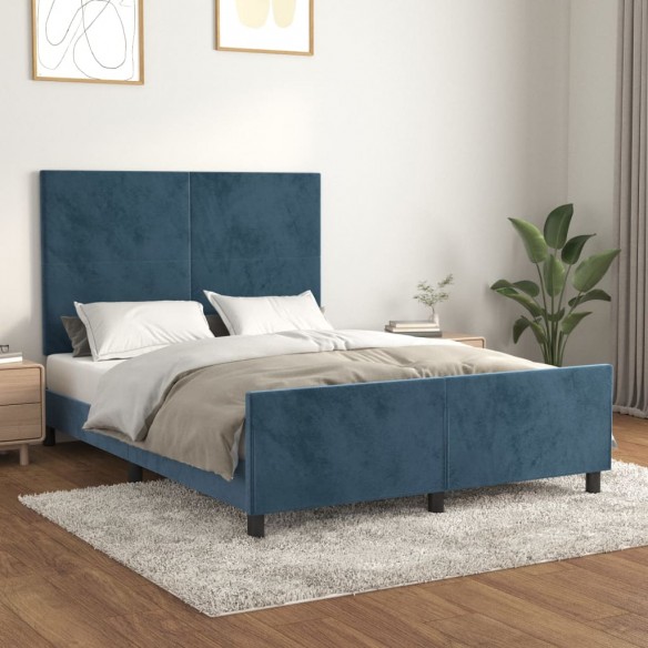 Lit avec tête de lit Bleu foncé 140x190 cm Velours