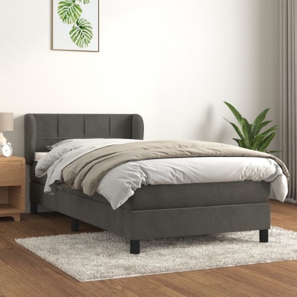 Lit et matelas Gris foncé 90x200 cm Velours