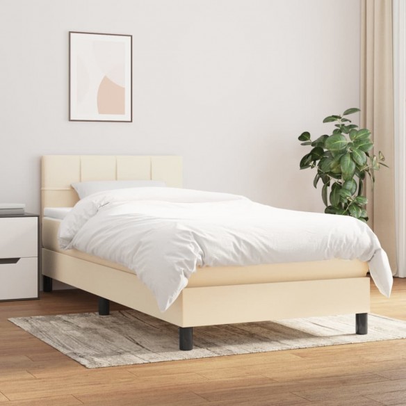 Lit et matelas Crème 90x190 cm Tissu