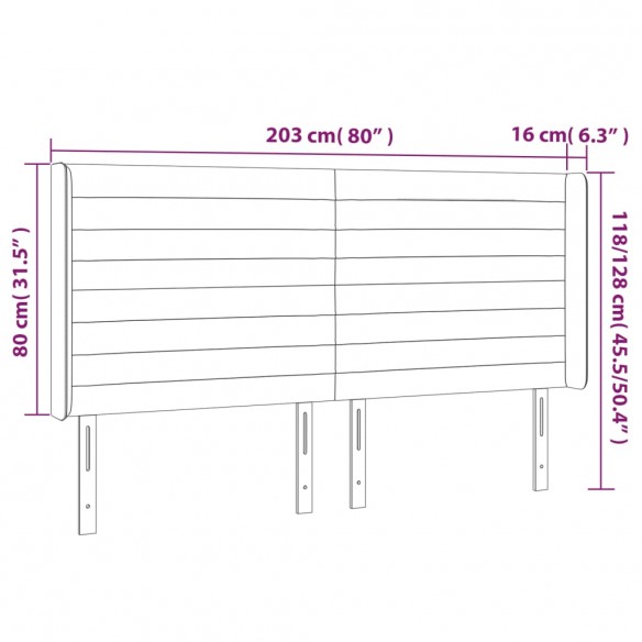Tête de lit à LED Marron foncé 203x16x118/128 cm Tissu