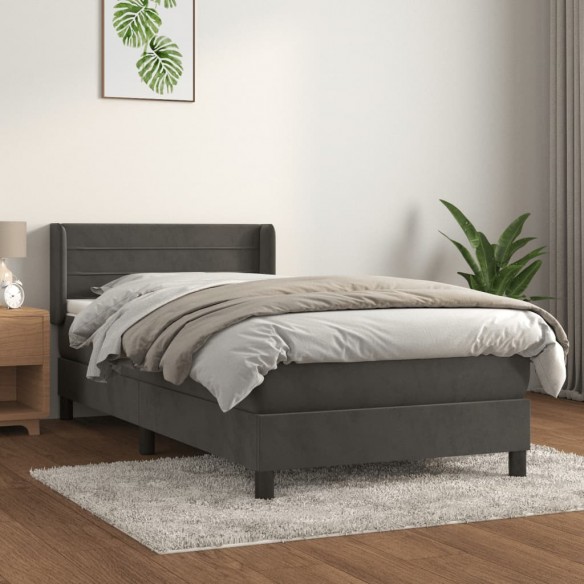 Lit et matelas Gris foncé 90x190 cm Velours