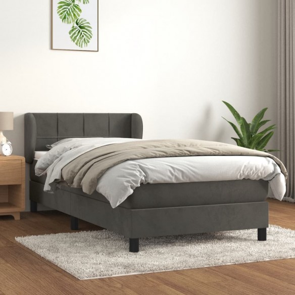 Lit et matelas Gris foncé 90x190 cm Velours
