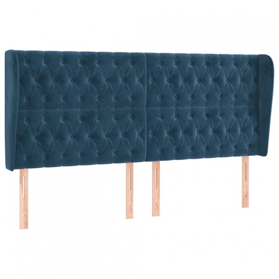 Tête de lit avec oreilles Bleu foncé 183x23x118/128 cm Velours