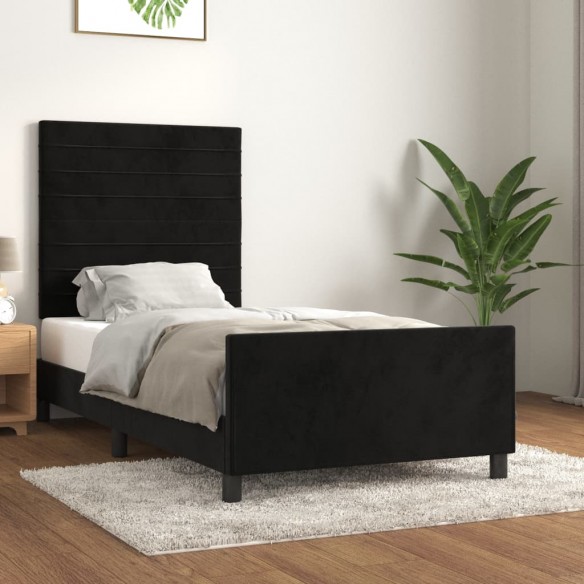 Lit avec tête de lit Noir 90x200 cm Velours