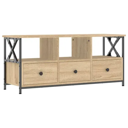 Meuble TV chêne sonoma 102x33x45 cm bois d'ingénierie et fer 2