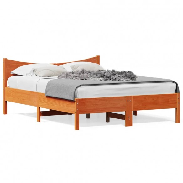 Lit cire marron 135x190 cm bois de pin massif