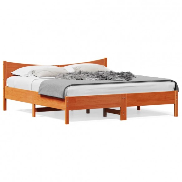 Lit et tête de lit cire marron 200x200 cm bois de pin