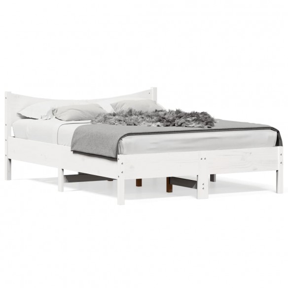 Lit Blanc 135x190 cm Bois de pin massif