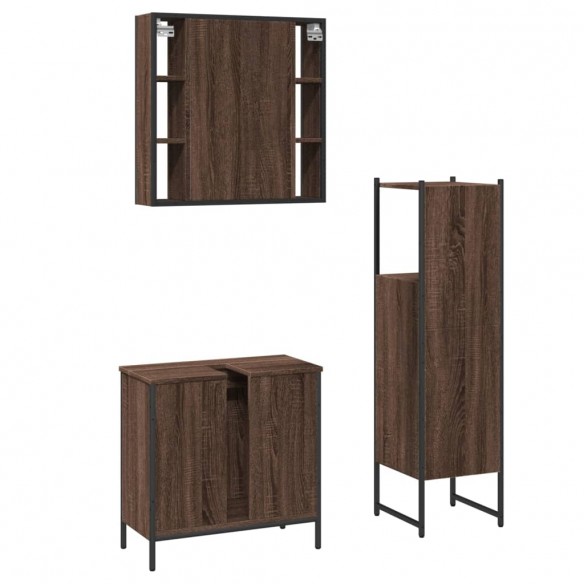 Ensemble d'armoires de salle de bain 3 pcs chêne marron