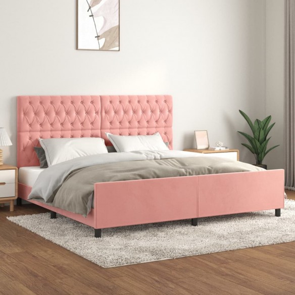 Lit avec tête de lit Rose 200x200 cm Velours