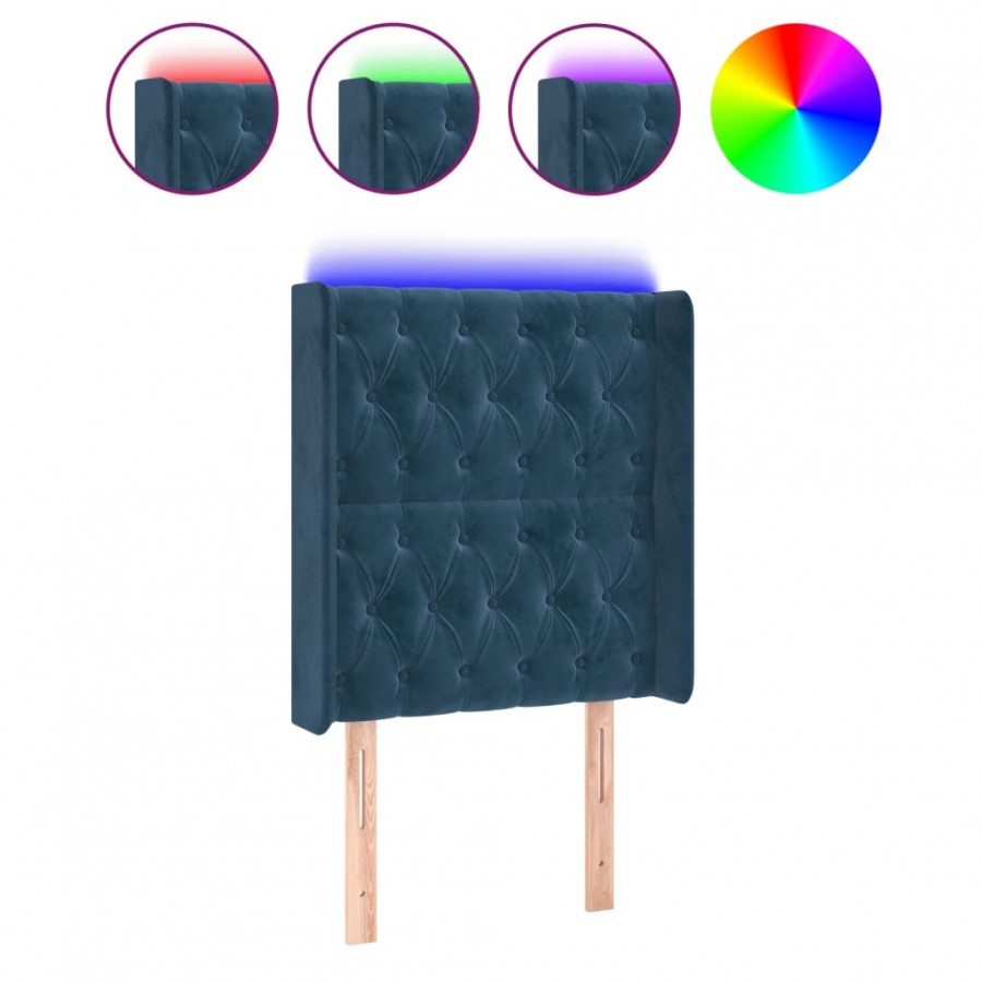 Tête de lit à LED Bleu foncé 83x16x118/128 cm Velours
