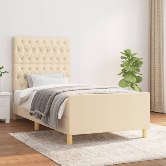 Lit avec tête de lit Crème 90x190 cm Tissu