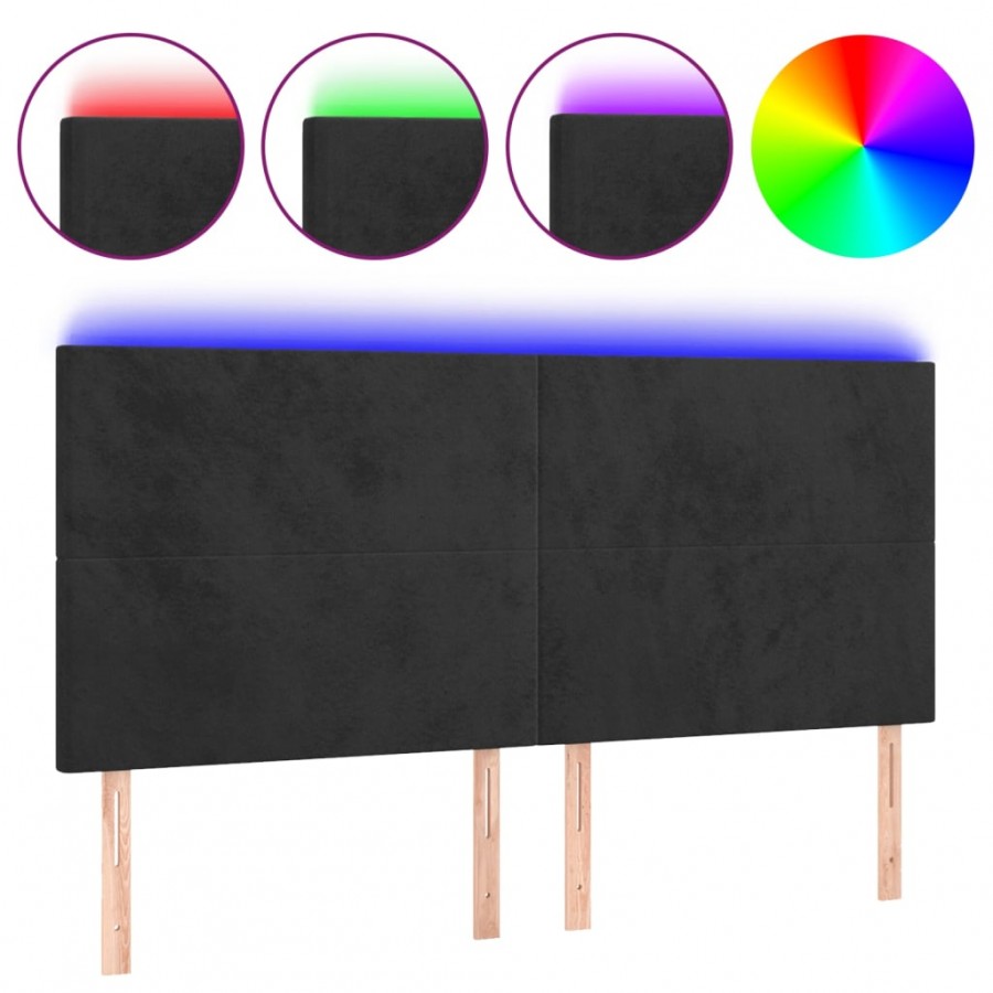 Tête de lit à LED Noir 160x5x118/128 cm Velours
