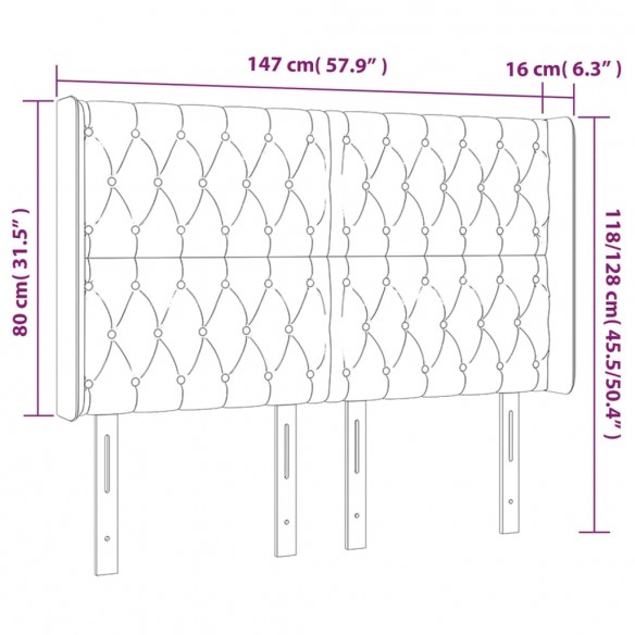 Tête de lit à LED Taupe 147x16x118/128 cm Tissu