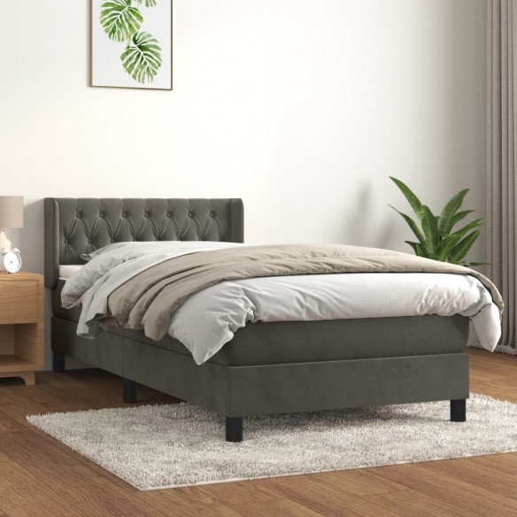 Lit et matelas Gris foncé 90x190 cm Velours