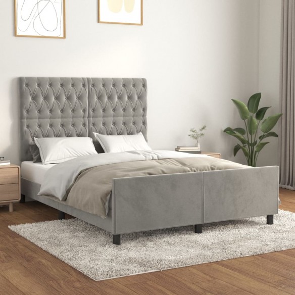 Lit avec tête de lit Gris clair 140x190 cm Velours