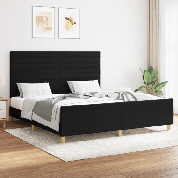 Lit avec tête de lit Noir 160x200 cm Tissu