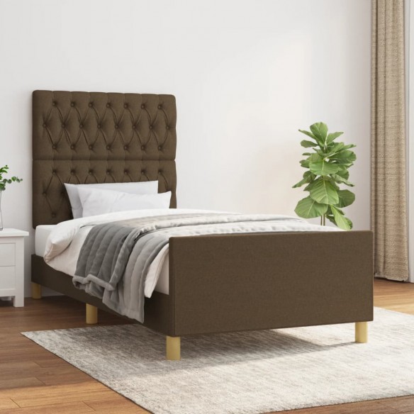 Lit avec tête de lit marron foncé 90x190 cm Tissu