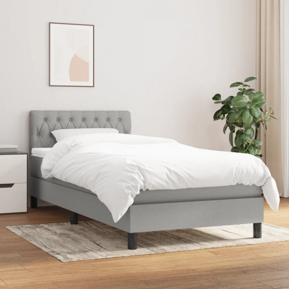 Lit avec matelas Gris clair 100x200cm Tissu