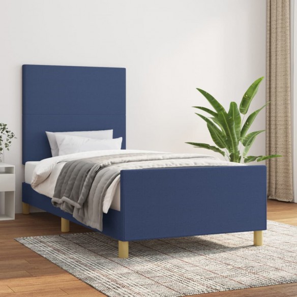 Lit avec tête de lit Bleu 80x200 cm Tissu