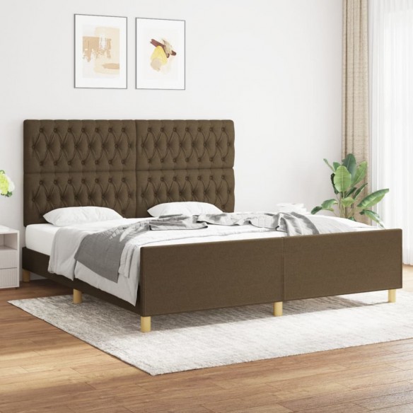 Lit avec tête de lit marron foncé 180x200 cm Tissu