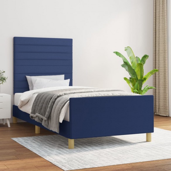 Lit avec tête de lit Bleu 80x200 cm Tissu