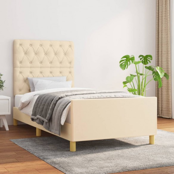 Lit avec tête de lit Crème 80x200 cm Tissu