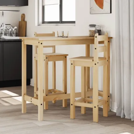 Ensemble de bar 3 pcs Bois de pin massif
