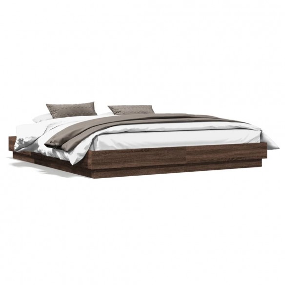 Lit chêne marron 200x200 cm bois d'ingénierie