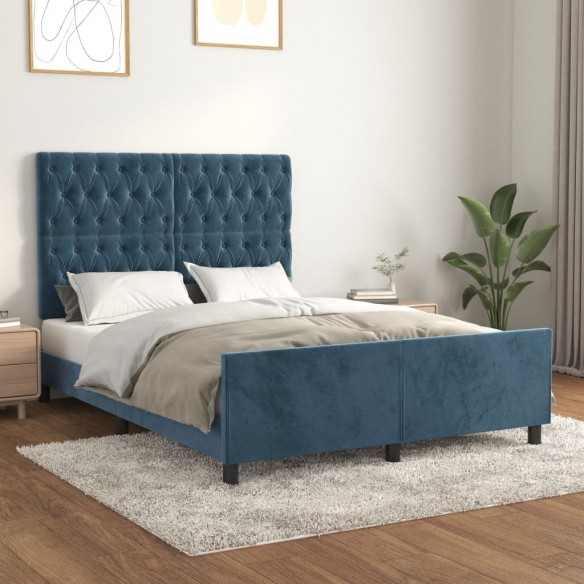 Lit avec tête de lit Bleu foncé 140x200 cm Velours