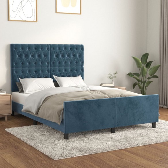 Lit avec tête de lit Bleu foncé 140x190 cm Velours