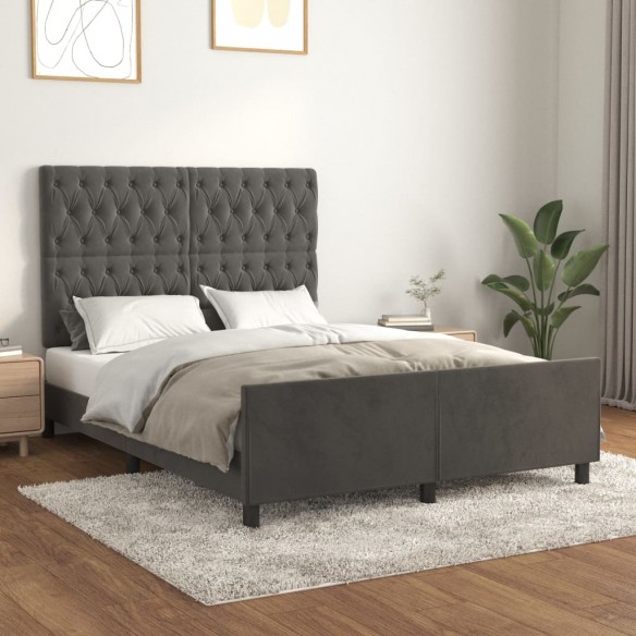Lit avec tête de lit Gris foncé 140x190 cm Velours