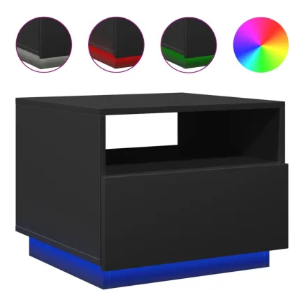 Table basse avec lumières LED noir 50x49x40 cm 2